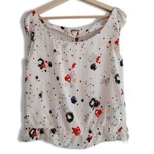QUICKSILVER 100% Silk Tie Belt Hem Tank Top Ruffle Detail Abstract Sz S
